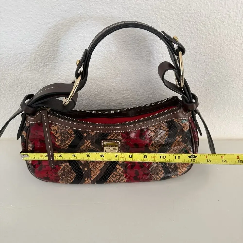 Dooney & Bourke Python Embossed Leather Hobo Shoulder Bag Red Brown Clean